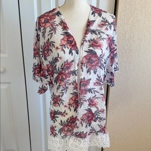 Charlotte Russe Pink Floral Lace-Trim Blouse